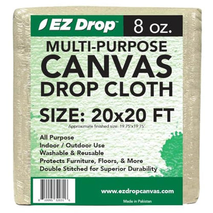 EZ Drop Painter's Large Canvas Fabric Drop Cloth for Painting (20 ft. x 20 ft.) - size: 20 Ft. X 20 Ft.