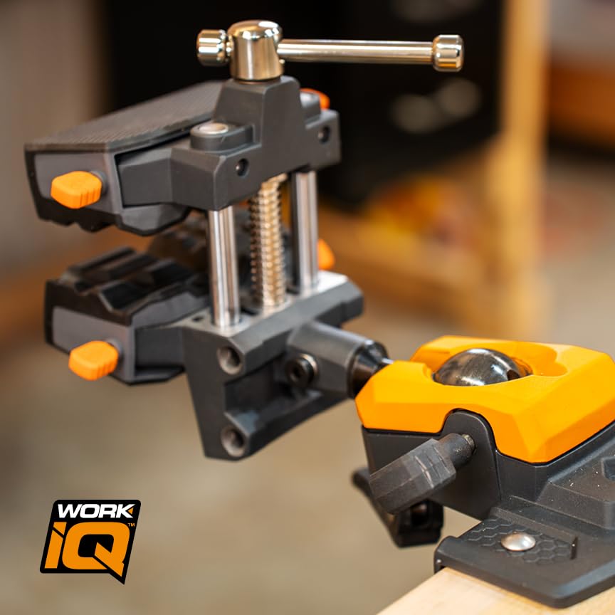 WORK IQ TOOLS 360° Rotating Bench Vise with 5" Jaw Pads - Versatile Woodworking & Pipe Vise for Home Improvement Projects - Compatible with Work Table Workbenches & IQ Connect Accessories