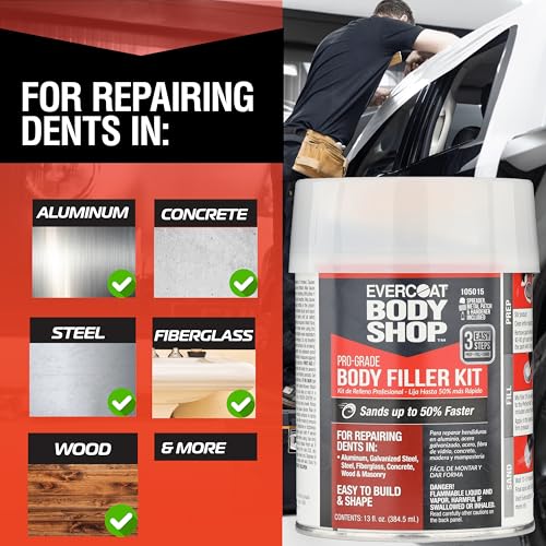 Evercoat Body Shop 105015 Pro-Grade Body Filler Kit, Easy to Build and Shape, Multipurpose for Dents in Aluminum, Fiberglass & More, Easy Mix Hardener Included 13 Fl Oz. - size: 13 Fl Oz., style: Body Filler Kit