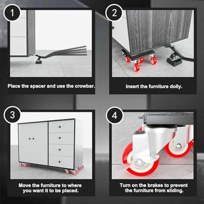 Furniture Dolly Set 5 Wheels Heavy Duty, Furniture Movers with Silent Rubber Wheels, 360° Rotation with Brake, 1400Lbs Load Capacity, Furniture Lifter for Easy Moving Large Furniture. - color: Red, size: 5.3x5.3 IN