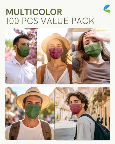 FriCARE Face Masks Disposable for Adults, 4 Ply ASTM Level 3, Individually Wrapped Mask for Allergy Protection, 100 Pack, Festive Cheer - color: Festive Cheer