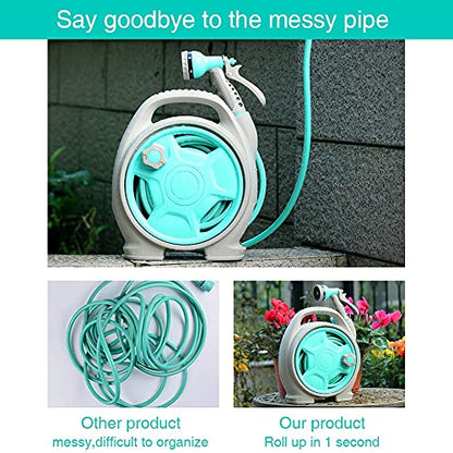 YEFA Retractable Garden Hose Reel - Convenient 50 FT Portable Hose with 6-Function Spray Nozzle for Versatile Watering, Cleaning, and More (Blue) - color: Blue