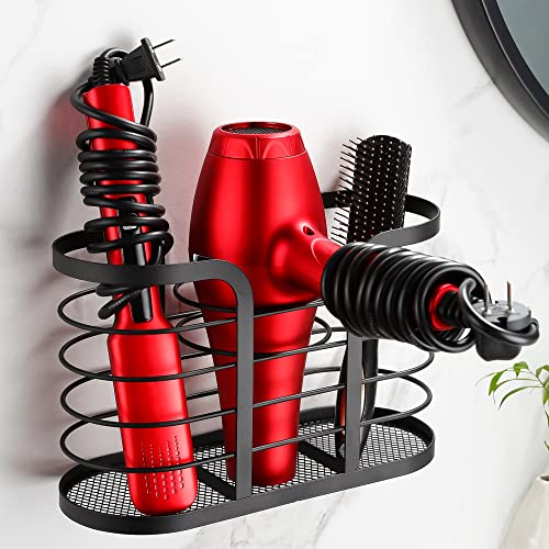 YIGII Hair Dryer Holder - Wall Mount/Adhesive Blow Dryer Holder Bathroom Organizer Hot Tools Organizer for Hair Dryer, Electric Shaver Black - color: Black-L