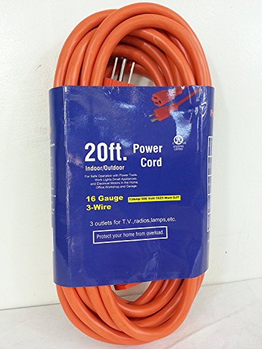 20ft Multi-use General Purpose Grounded Extension Cord Orange Color UL Certified - size: 20 ft