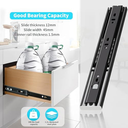 YENUO Push to Open Drawer Slides Full Extension Rail 12 14 16 18 20 22 24 inch handleless Side Mount Dresser Cabinet Bracket Replacement Ball Bearing Tracks kit Guide Runner 100 lb 1 Pair - color: Black-Push Open, size: 14 Inch