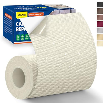 Self-Adhesive Canvas Repair Tape, 4" x 79" Waterproof Canvas Repair Patch, Fabric Patch Repairs Kit for Furniture, Tents, Sunbrellas, Boat Covers Awnings, Couches, Clothes, Bags Beige&White - color: Beige&White, size: 4" x 79"