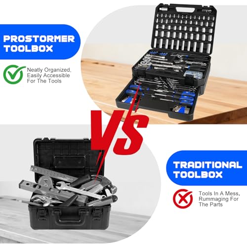 Prostormer Mechanics Tool Set with Drawer Box, 279-Piece SAE and Metric Mechanic Tool Kit with Wrenches & Sockets, General Tool Kit for Car, Motorcycle, Home Repair (Blue) - color: Blue