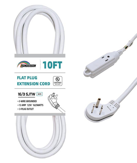 3-Outlets Flat Plug Indoor Extension Cord Outlet Extender, UL Certified, 16 Gauge 10FT White 3 Prong Heavy Duty, 16/3 SJTW 13A Power Strip - color: White, size: 10FT, style: 16/3
