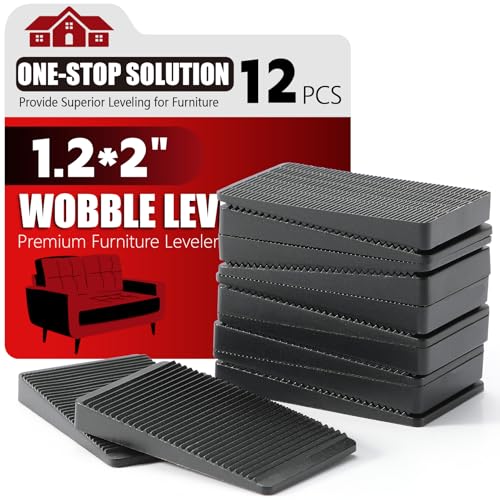 Furniture Leveler 12pcs Kit Size Variety | Multi-Purpose Rubber Shim for Leveling Feet Stable | Anti-Wobble Pad for Uneven Table, Dresser Leg, Toliet and More Furniture | Prevent from Wobbling - color: Black-12pcs, size: 2.0*1.2*0.25inch