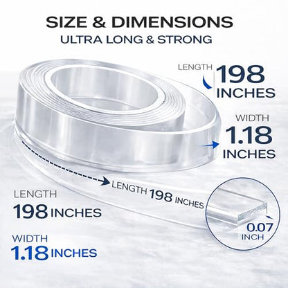 DAMASA Double Sided Tape Heavy Duty Nano Tape for Strong Adhesion & Picture Hanging, 1.18" x 198" Long Clear Mounting Tape Adhesive Tape for Reliable, Mess-Free Application (16.5 Feet) - size: 1.18 x 16.5 Feet
