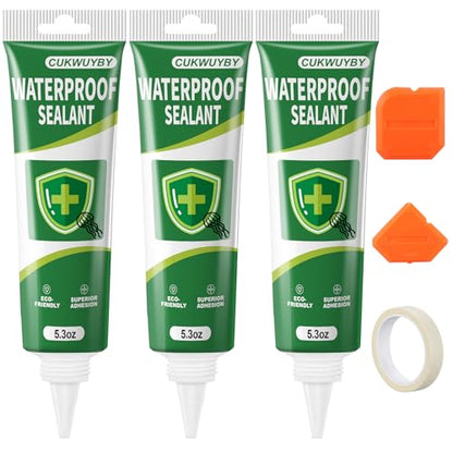 15.6 Oz Silicone Caulk (3 Pack 5.2 Oz) Squeeze Tube Waterproof Silicone Sealant for Kitchen Bathroom Stronger Adhesion White Caulk for Window Toilet Sink Caulking Sealant with Tape and Scraper - size: 15.6 OZ