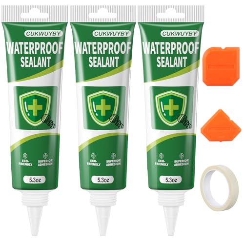 15.6 Oz Silicone Caulk (3 Pack 5.2 Oz) Squeeze Tube Waterproof Silicone Sealant for Kitchen Bathroom Stronger Adhesion White Caulk for Window Toilet Sink Caulking Sealant with Tape and Scraper - size: 15.6 OZ