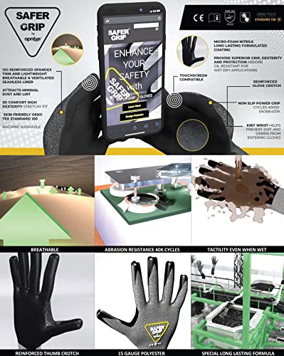OPNBar Nitrile Coated Gloves with Grip, Touchscreen (2-Pack) Reinforced Thumb Crotch - SAFERGRIP Brand - size: Large