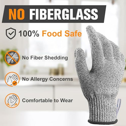 Safe & Savvy Cut Resistant Gloves, 1 Pair, Level 5 Food-Grade & Fiberglass-Free Mandoline Gloves for Oyster Shucking & Meat Cutting, Wood Carving Gloves, Grey, Machine Washable (Medium) - size: Medium