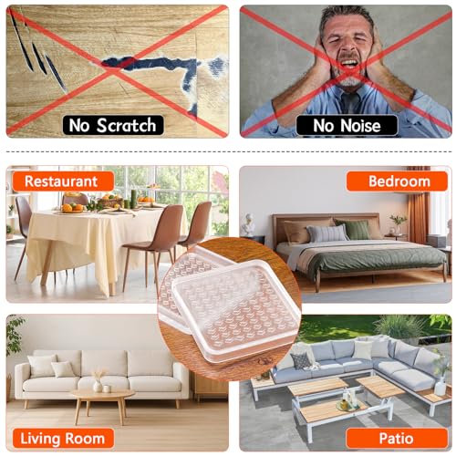 8 Pcs Clear Furniture Coaster Cups for Hardwood Floor, 4" Square Non-Slip Rubber Furniture Pads, Heavy Duty Anti-Skid Floor Protectors for Bed & Couch Leg, Odorless & Non-Staining Rubber Gripper Feet - size: 4“-square