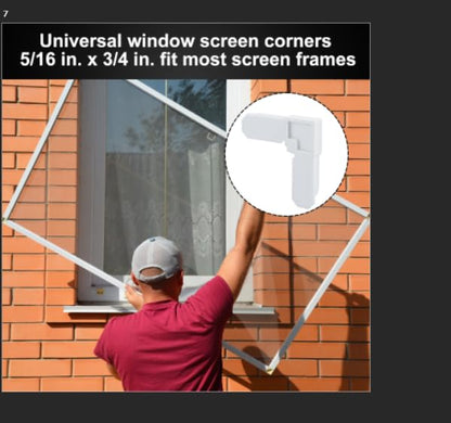 50-Pack 5/16 in. x 3/4 in. White Plastic Screen Frame Corners and 25-Pack Corner Mount Flat Window Spring Screen Tensioners for Window Screen Repair kit