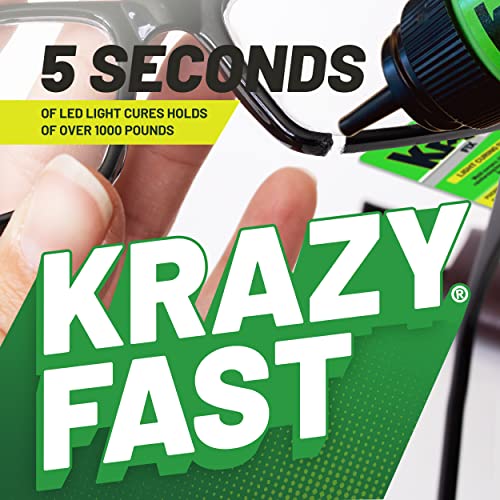 Krazy Fix Light Cure Super Glue with Fast Curing LED Light, 5 Second Bond, Repair Glue for Eyeglass Frames, Phone Cables, Costume Design and More, 0.14 oz