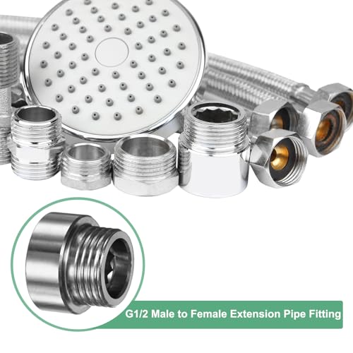 M METERXITY Shower Head Extension Arm, Stainless Steel G1/2 Male to Female Extension Pipe Fitting Adapter with PTFE Thread Seal Tape for Shower/Faucet, Pipe Plumbing Coupler 0.79"/20mm 2-Pack - size: 0.8"/20mm