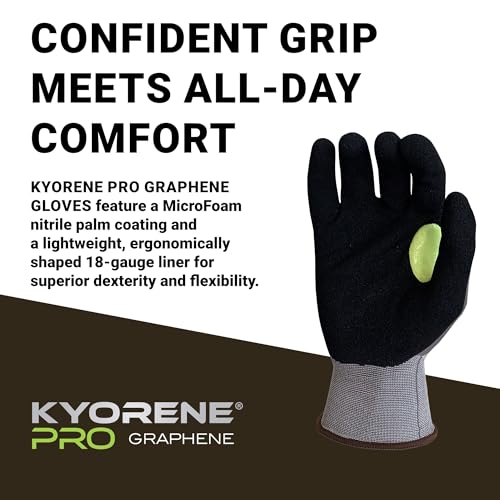 Armor Guys 00-810 Kyorene Pro Graphene Black Nitrile Work Gloves (ANSI Cut Level A1) – Touchscreen Compatible, Ergonomic, Light Gloves for Gardening, Warehousing & Maintenance – Large (12 pairs) - size: Large (Pack of 12)