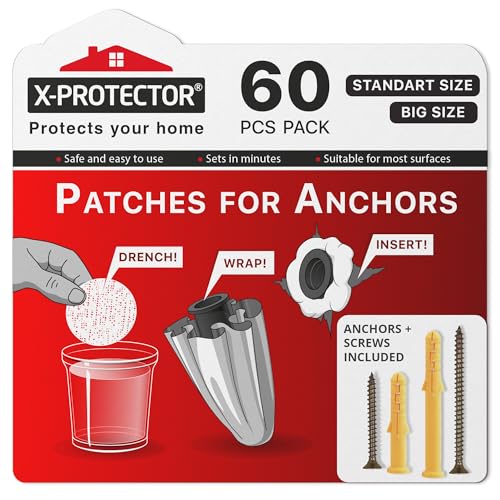 X-Protector Patches for Anchors - Set of 60-20 Patches + 20 Anchors + 20 Screws - Loose Wall Anchor Fix Pad - Dry Wall Anchor Repair Pads - Plaster Wall Anchors - Wall Anchors Repair Patches! - size: 60 PCS Set of 2 Sizes (Anchors & Screws Included)