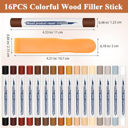 16PCS Furniture Repair Kit, Colorful Wood Filler Stick Floor Scratch Kits, Wooden Repair Wax Sticks for Repairing Scratches