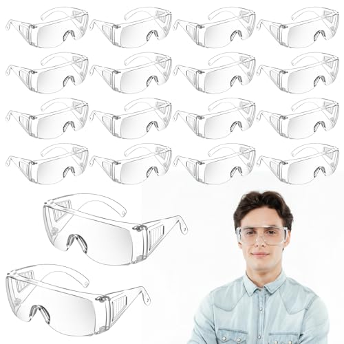 Kifmurase 20Pcs Bulk Clear Safety Glasses, Over Eyeglasses, Lightweight Protective Eyewear, Safety Goggles Eye Protection, Certified Wrap-Around Eye Protection for Lab, Construction, Nurses,