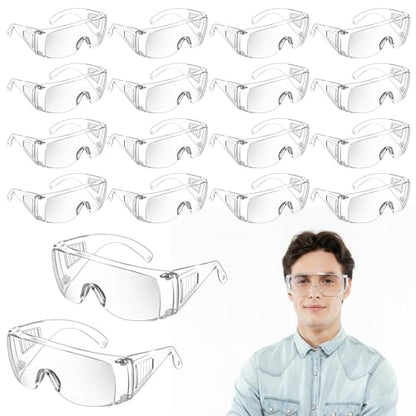 Kifmurase 20Pcs Bulk Clear Safety Glasses, Over Eyeglasses, Lightweight Protective Eyewear, Safety Goggles Eye Protection, Certified Wrap-Around Eye Protection for Lab, Construction, Nurses,