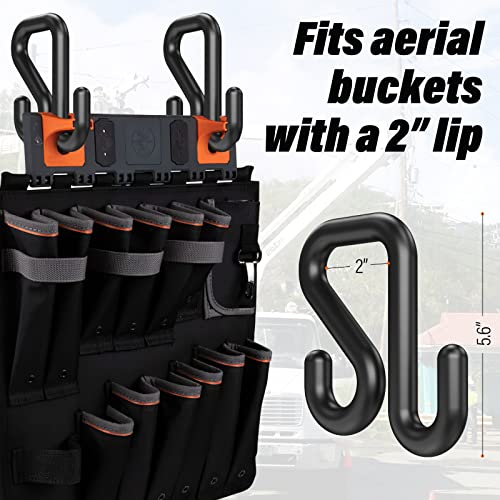 2 Pack Bucket Hooks, Aerial Bucket Hook, Fits for 2" Aerial-Bucket Lip, Hooks for Aerial Baskets, Lineman Bucket Tool Holder, Attach Tool Bags or Aprons to Buckets, Black
