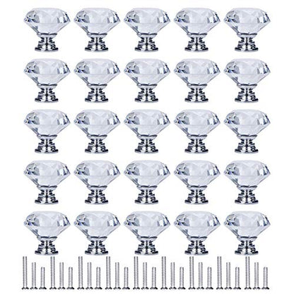 YourGift 30 Pack Drawer Knobs Diamond Shaped Crystal Glass 30mm Cabinet Knobs Pull Handle (30 mm, 30 Pack, Silver) - color: Silver, size: 30 mm, 30 Pack