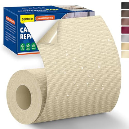 Self-Adhesive Canvas Repair Tape, 4" x 79" Waterproof Canvas Repair Patch, Fabric Patch Repairs Kit for Furniture, Tents, Sunbrellas, Boat Covers Awnings, Couches, Clothes, Bags Light Beige - color: Light Beige, size: 4" x 79"