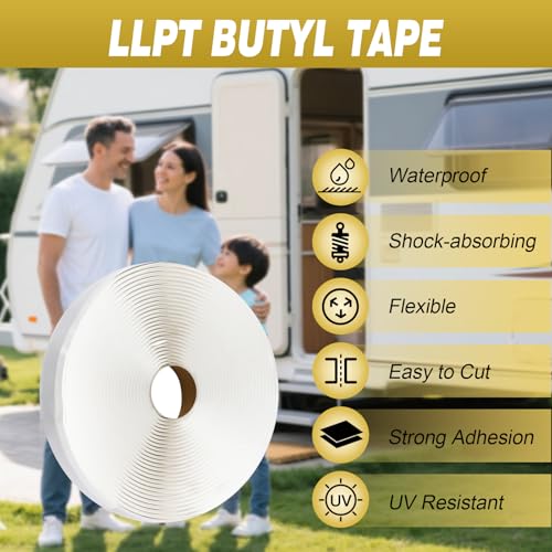 LLPT Butyl Tape White 1/2 Inch x 33Ft 2 Pack Tight Seal for Leak Proof EPDM RV Repair Window Glass Boat Sealing Roof Pipe Patching(WST052) - size: 1/2" White