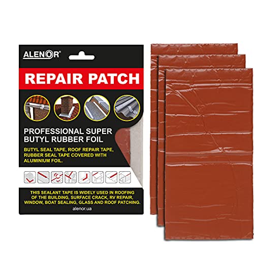 Alenor Brown Butyl All Weather Repair Patch 4"x6" Waterproof Sealing Patch Roof Leak Indoor Outdoor PVC Pipe Repair HVAC Vent Air Conditioner Window Seal Unit Rain Gutters Flashing Auto & Boats RV