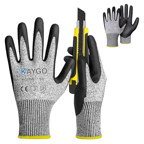 KAYGO 2 Pairs Cut Resistant Work Gloves for Men and Women,ANSI A3 Cutting Gloves,Nitrile Micro-Foam Safety Work Gloves KG21NB,Ideal for Wood Carving,Glass Handling, Construction,Fishing,Grey,L - color: Grey, size: Large (Pack of 2)