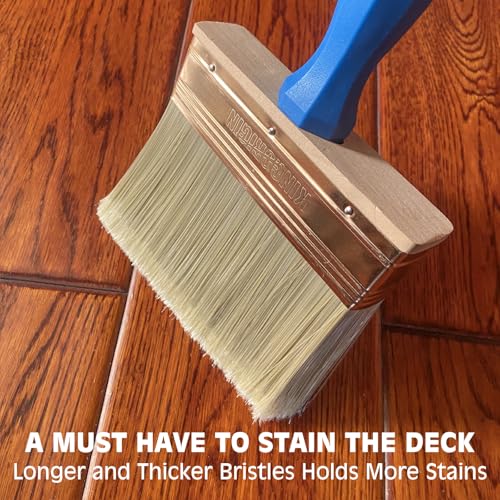 Deck Stain Brush, 3 PCS Wide Paint Brushes (4", 5", 6") for Faster Coverage with 1 Piece Extension Pole (33.5"), Stain Brushes for Wood, Deck, Walls, Fence and House - color: With Pole, 4", 5", 6"