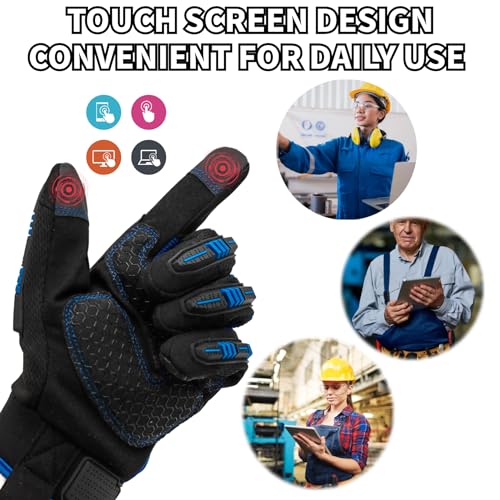 Anti-Vibration Work Gloves Men,Cut Resistant Safety Impact Glove,Heavy Duty,TPR Protection,Touchscreen,Extra Large,Blue+Black - color: Blue+black, size: X-Large