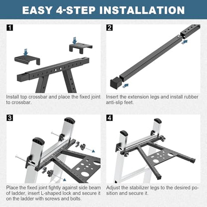 Adjustable Leg 17.1-29.9" Ladder Stabilizer for Roof & Wall, 380LB Capacity Ladder Standoff Stabilizer, Anti-Slip Extension Ladder Stabilizer Feet, Ladder Accessories Improve Stability & Safety