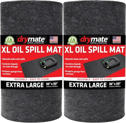 Drymate XL Oil Spill Mat (36" x 59") (2-Pack), Premium Absorbent Oil Pad, Reusable, Washable, Durable, Waterproof Backing Contains Liquids, Protects Garage Floor Surface (USA Made) - size: 36" x 59" (2-Pack)