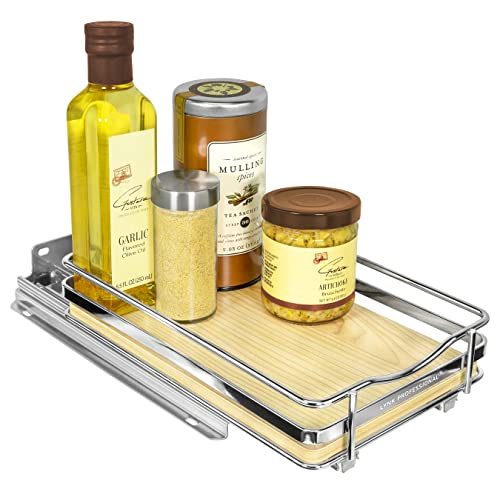 LYNK PROFESSIONAL® Élite™ Pull Out Spice Organization for Cabinets - 6-3/8 inch Wide – Spice Rack for Inside Cabinets – Wood/Chrome - Sliding Spice Rack Organizer for cabinet – Spice Rack - 1 Tier - color: Wood, size: 6-1/4" - 1 Tier