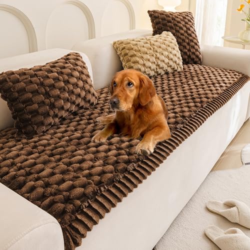 Mivnue Pet Couch Cover Dogs Washable Sofa Protector Non Slip Fuzzy Couch Pads Pet Friendly Dog Mat for Couches and Sofas - color: Dark Brown, size: 27.6" x 82.7"