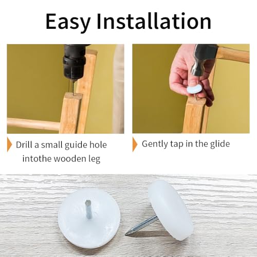 24pcs Nail on Furniture Glides 1 Inch (26.5mm) Diameter Nylon White Chair Leg Floor Protectors Furniture Sliders Pads Table Foot Gliders for Hardwood Carpet and Tile Floors