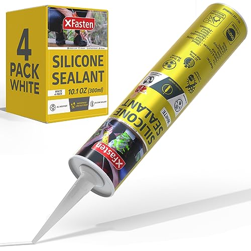 XFasten White Silicone Caulk 10.1oz (4-Pack, 40.4oz Total) Odorless 100% Silicone Waterproof Sealant for RV Caulking Exterior, Aquarium Silicone, Bathtub Caulk, Window | Weatherproof Bathroom Caulk - size: 4-Pack