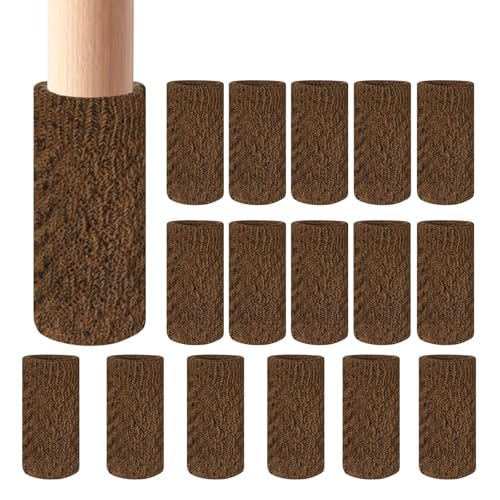 16 PCS Brown Furniture Leg Socks - Spiral Knitted Chair Leg Floor Protectors for Hardwood Floors - High Elastic Bar Stool Chair Leg Covers Furniture Caps Set for All Shapes - size: 16 Pcs Brown Spiral
