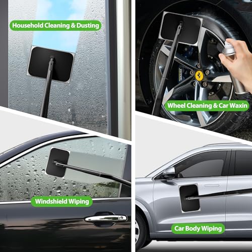 Car Windshield Cleaner Tool with Extendable Handle, Inside Auto Window Glass Cleaning Kit with 5 Washable Microfiber Pads, Streak-Free Defogger Wand for Deep Dashboards & SUVs - color: Dark Green