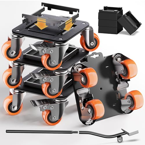 Furniture Movers with Wheels, Upgraded Guardrails for No Slips, Heavy Duty Furniture Dolly, Furniture Sliders with Wheels, Furniture Lifter Tool Included (Orange, 6.3" × 6.3" Pro Max) - color: Orange, size: 6.3" × 6.3" Pro Max