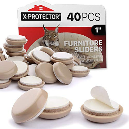 Chair Sliders X-PROTECTOR – Furniture Sliders 40 pcs Carpet Sliders 1” – The Best Furniture Moving Pads – Premium Chair Leg Floor Protectors – Slide Effortlessly with Chair Pads & Protect Your Floor! - size: 40 PCS 1", Self-Adhesive