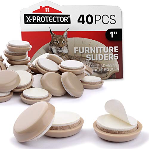 Chair Sliders X-PROTECTOR – Furniture Sliders 40 pcs Carpet Sliders 1” – The Best Furniture Moving Pads – Premium Chair Leg Floor Protectors – Slide Effortlessly with Chair Pads & Protect Your Floor! - size: 40 PCS 1", Self-Adhesive