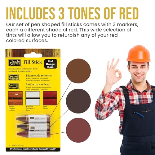 Wood Scratch Repair Fill Stick for Red Surfaces (Set of 3), Great for Touch-Ups and Repairs on Hardwoods Floors, Furniture, Cabinets and Plastic Surfaces. - color: Red Tones