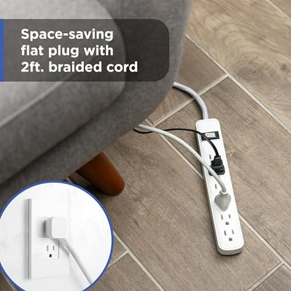 GE 6-Outlet & 2-Outlet Surge Protector Combo Pack with 2 USB-C Ports, 245 Joules, 2ft Braided Cords, Flat Plugs, ETL Certified, White, 86076 - size: 2 Ft Combo Pack