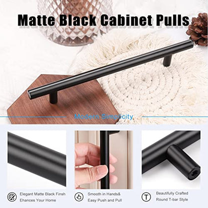 KNOBWELL 6 Pack 6-3/10" Black Cabinet Pulls and Handles, Matte Black Dresser Drawer Pulls Kitchen Cupboard Handles, 8-4/5" Overall Length - color: Black, size: 6 3/10inch(160mm)
