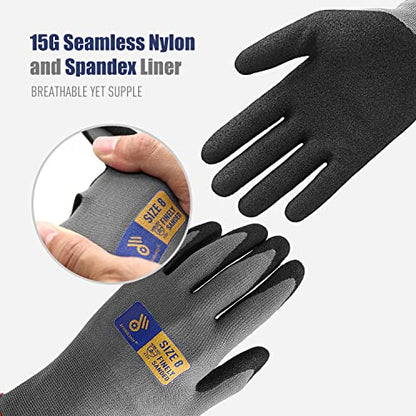 HANDLANDY 6 Pairs Safety Work Gloves with MicroFoam Nitrile Coated - Breathable Nylon Gloves with Grip for Men & Women - size: 9/Large, style: 3 Pairs - Gray